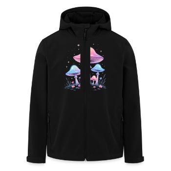 Magic Mushrooms - Mystical Forest Art - Men’s Recycled Softshell Jacket by Stanley/Stella - black - Front - AI Model Male 185 light (185cm)