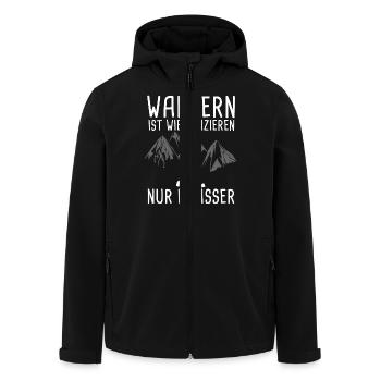 Wandern ist wie spazieren - Recycelte Männer Softshell-Jacke von Stanley/Stella - Schwarz - Vorne - AI Model Male 185 light (185cm)