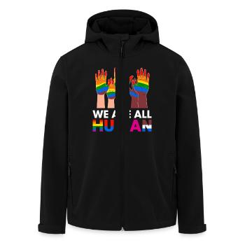 We Are All Human Diverse Hands Rainbow - Men’s Recycled Softshell Jacket by Stanley/Stella - black - Front - AI Model Male 185 light (185cm)