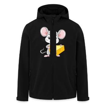 Cute baby mouse with a piece of cheese - Men’s Recycled Softshell Jacket by Stanley/Stella - black - Front - AI Model Male 185 light (185cm)