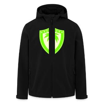 Schild Palme Insel Sterne Strand Emblem Wappen Fun - Recycelte Männer Softshell-Jacke von Stanley/Stella - Schwarz - Vorne - AI Model Male 185 light (185cm)