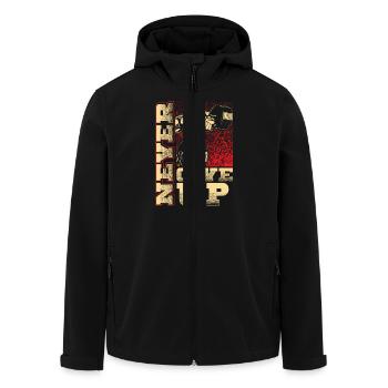 Never give up - Workout - Fitness - EN - Men’s Recycled Softshell Jacket by Stanley/Stella - black - Front - AI Model Male 185 light (185cm)