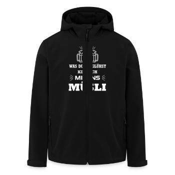 Bier - Was du vorglühst kipp ich mir ins Müsli - Recycelte Männer Softshell-Jacke von Stanley/Stella - Schwarz - Vorne - AI Model Male 185 light (185cm)