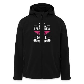 I know i play like a girl try to keep up - Men’s Recycled Softshell Jacket by Stanley/Stella - black - Front - AI Model Male 185 light (185cm)