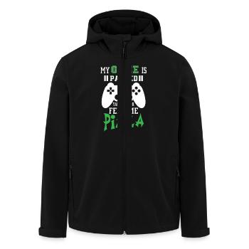 My game is paused feed me pizza - Men’s Recycled Softshell Jacket by Stanley/Stella - black - Front - AI Model Male 185 light (185cm)