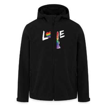 Love & Peace - gay pride gender - Men’s Recycled Softshell Jacket by Stanley/Stella - black - Front - AI Model Male 185 light (185cm)
