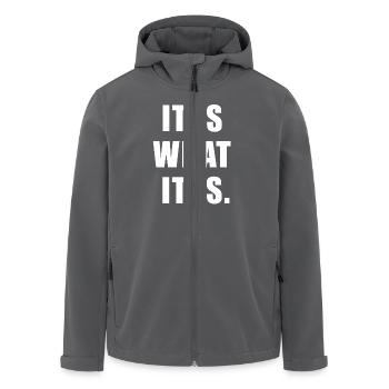 It is what it is Quote | Saying Gift - Recycelte Männer Softshell-Jacke von Stanley/Stella - Schwarz - Vorne - AI Model Male 185 light (185cm)