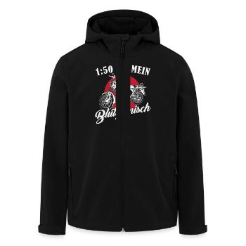 DDR Moped Spruch // 1:50 ist mein Blutgemisch - Recycelte Männer Softshell-Jacke von Stanley/Stella - Schwarz - Vorne - AI Model Male 185 light (185cm)