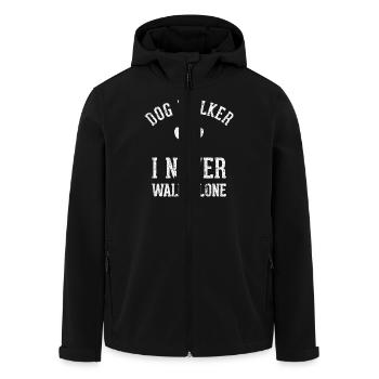 Dog walking funny shirt - Men’s Recycled Softshell Jacket by Stanley/Stella - black - Front - AI Model Male 185 light (185cm)