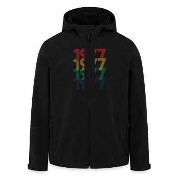 Cool Retro 1977, 45 Years Old, 45th Birthday Gift - Men’s Recycled Softshell Jacket by Stanley/Stella - black - Front - AI Model Male 185 light (185cm)