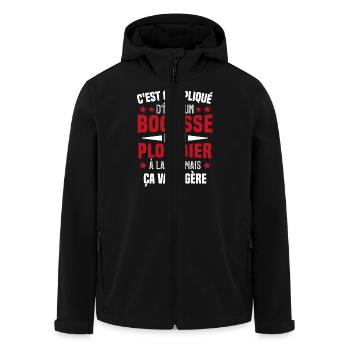 Bogosse et Plombier - Cadeau Humour Plombier - Veste softshell homme en polyester recyclé Stanley/Stella - noir - Devant - AI Model Male 185 light (185cm)