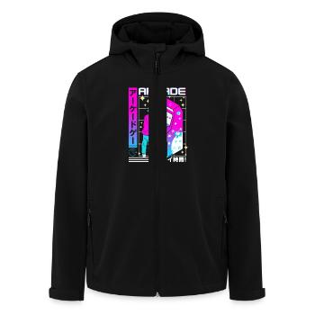 Retro Futuristic Series: Japanese - Arcade - Men’s Recycled Softshell Jacket by Stanley/Stella - black - Front - AI Model Male 185 light (185cm)