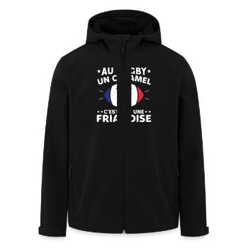 Au Rugby Un Caramel C'est Pas Une Friandise - Veste softshell homme en polyester recyclé Stanley/Stella - noir - Devant - AI Model Male 185 light (185cm)