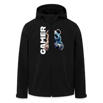 Gamer Schriftzug mit coolem Panda - Recycelte Männer Softshell-Jacke von Stanley/Stella - Schwarz - Vorne - AI Model Male 185 light (185cm)