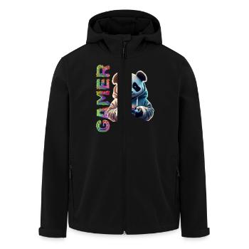 Gamer Schriftzug mit coolem Panda - Recycelte Männer Softshell-Jacke von Stanley/Stella - Schwarz - Vorne - AI Model Male 185 light (185cm)