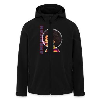 Black woman with American lettering - Men’s Recycled Softshell Jacket by Stanley/Stella - black - Front - AI Model Male 185 light (185cm)