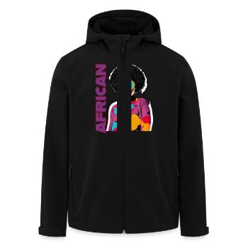 Femme noire avec lettrage africain - Veste softshell homme en polyester recyclé Stanley/Stella - noir - Devant - AI Model Male 185 light (185cm)