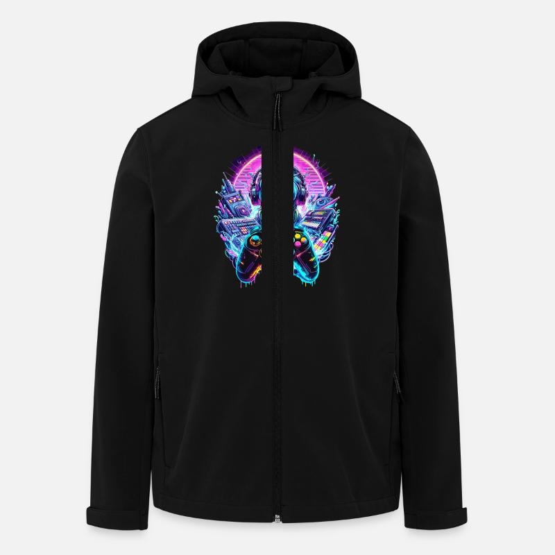 Gamer Headset Anime Synthwave Art - Men’s Recycled Softshell Jacket by Stanley/Stella - black