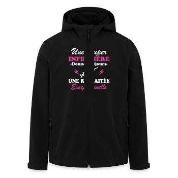 Humour infirmière retraitée Cadeau retraite - Veste softshell homme en polyester recyclé Stanley/Stella - noir - Devant - AI Model Male 185 light (185cm)