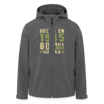 Fabriqué en 1945 80 ans d’anniversaire - Veste softshell homme en polyester recyclé Stanley/Stella - charbon - Devant - AI Model Male 185 light (185cm)