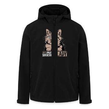 Crazy American Shorthair Lady Cat Kitten Mother - Men’s Recycled Softshell Jacket by Stanley/Stella - black - Front - AI Model Male 185 light (185cm)