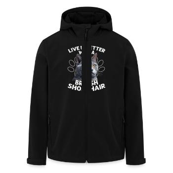 Vivre c’est mieux avec un chaton British Shorthair Own - Veste softshell homme en polyester recyclé Stanley/Stella - noir - Devant - AI Model Male 185 light (185cm)