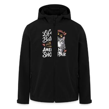Vivre c’est mieux avec un chaton américain à poil court O - Veste softshell homme en polyester recyclé Stanley/Stella - noir - Devant - AI Model Male 185 light (185cm)