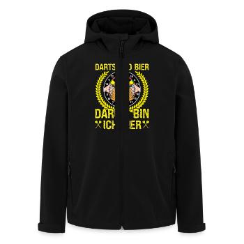 DARTS UND BIER DRUM BIN ICH HIER Lustiges - Recycelte Männer Softshell-Jacke von Stanley/Stella - Schwarz - Vorne - AI Model Male 185 light (185cm)