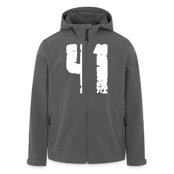 41 Zahl Vintage - Recycelte Männer Softshell-Jacke von Stanley/Stella - Anthrazit - Vorne - AI Model Male 185 light (185cm)
