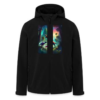 Colorful graphic dinosaurs t-shirt design - Men’s Recycled Softshell Jacket by Stanley/Stella - black - Front - AI Model Male 185 light (185cm)