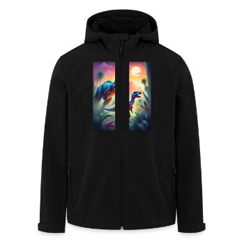 Epische bunte Dinosaurier und Sonnenuntergang - Recycelte Männer Softshell-Jacke von Stanley/Stella - Schwarz - Vorne - AI Model Male 185 light (185cm)
