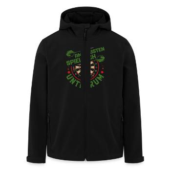 Dart Spieler AM LIEBSTEN SPIELE ICH UNTENRUM - Recycelte Männer Softshell-Jacke von Stanley/Stella - Schwarz - Vorne - AI Model Male 185 light (185cm)