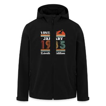 January 1985 40th Anniversary Vintage Gift - Men’s Recycled Softshell Jacket by Stanley/Stella - black - Front - AI Model Male 185 light (185cm)