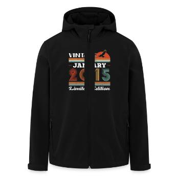 January 2015 Vintage Retro Anniversary Gift - Men’s Recycled Softshell Jacket by Stanley/Stella - black - Front - AI Model Male 185 light (185cm)