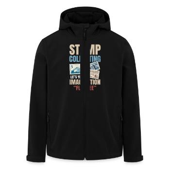 Stamp Collecting Let’s Your Imagination Fly Free - Recycelte Männer Softshell-Jacke von Stanley/Stella - Schwarz - Vorne - AI Model Male 185 light (185cm)