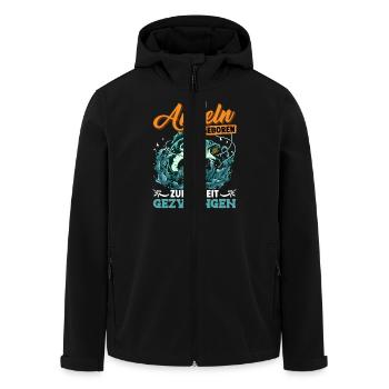 Angler ZUM ANGELN GEBOREN ZUR ARBEIT GEZWUNGEN - Recycelte Männer Softshell-Jacke von Stanley/Stella - Schwarz - Vorne - AI Model Male 185 light (185cm)
