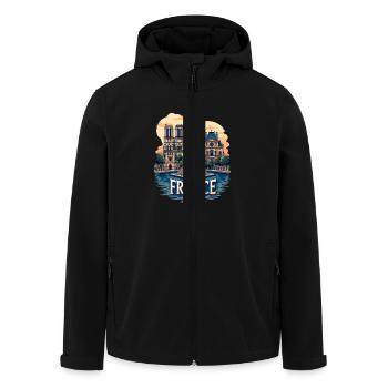 Paris Eiffelturm Bonjour Souvenirs - Recycelte Männer Softshell-Jacke von Stanley/Stella - Schwarz - Vorne - AI Model Male 185 light (185cm)