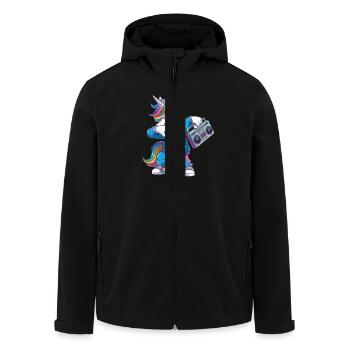 Einhorn in den 80er mit Kassettenrecorder - Recycelte Männer Softshell-Jacke von Stanley/Stella - Schwarz - Vorne - AI Model Male 185 light (185cm)