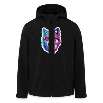 Lustiger Wolf mit Sonnenbrille für einen Wolf Fan - Recycelte Männer Softshell-Jacke von Stanley/Stella - Schwarz - Vorne - AI Model Male 185 light (185cm)