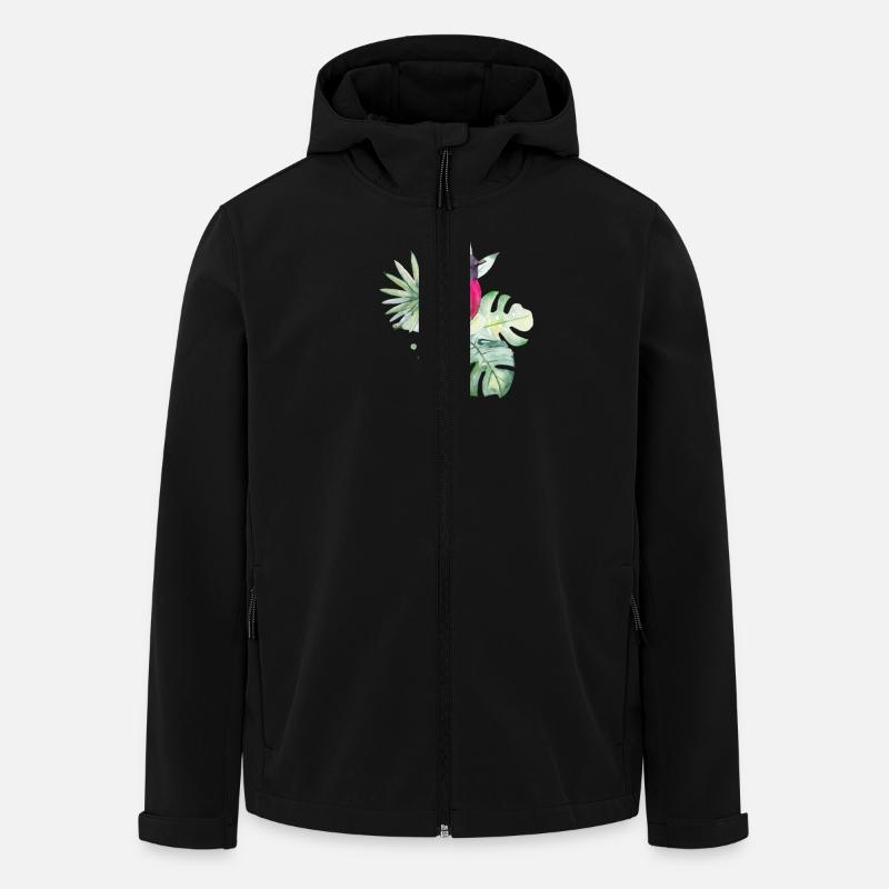 Aquarellrosa Rotkehlchen mit tropischen Blättern - Recycelte Männer Softshell-Jacke von Stanley/Stella - Schwarz