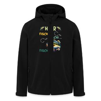 Angler HIER FISCHI FISCHI FISCHI Lustiges Angeln - Recycelte Männer Softshell-Jacke von Stanley/Stella - Schwarz - Vorne - AI Model Male 185 light (185cm)