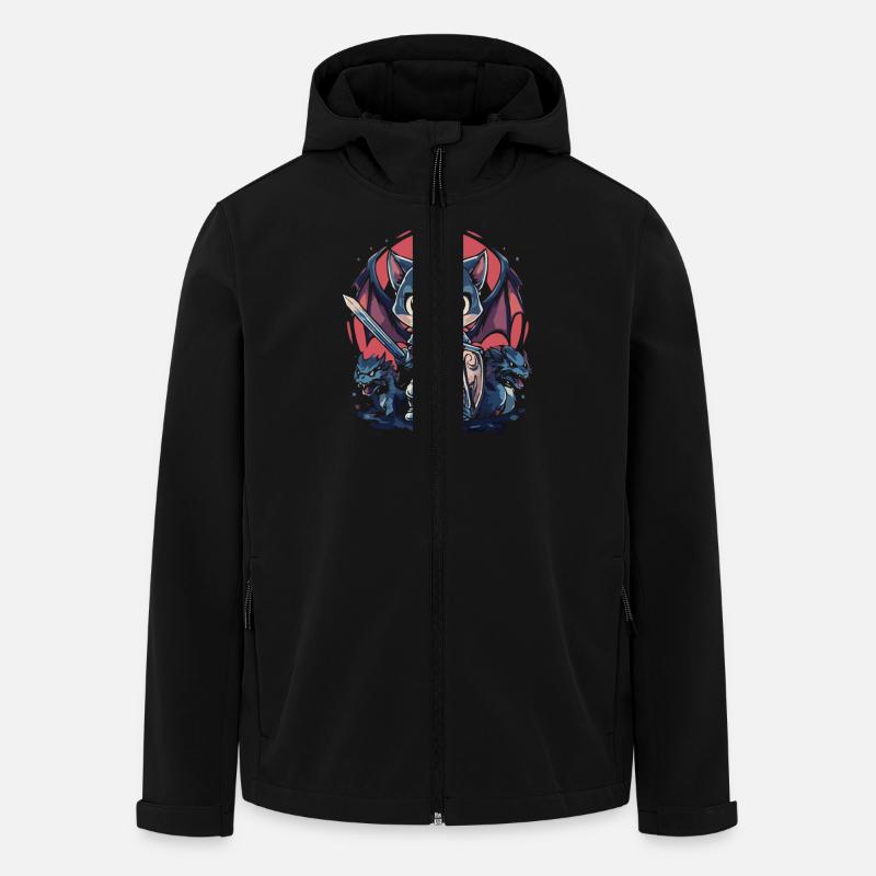 Chevalier chat épique avec des compagnons dragons - Veste softshell homme en polyester recyclé Stanley/Stella - noir