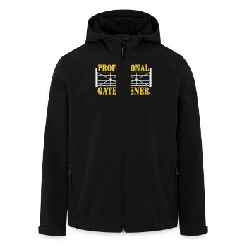 Professional Gate Opener Humor Fun Statement - Men’s Recycled Softshell Jacket by Stanley/Stella - black - Front - AI Model Male 185 light (185cm)