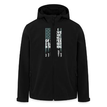 I love the smell of coffee and gunpowder - Men’s Recycled Softshell Jacket by Stanley/Stella - black - Front - AI Model Male 185 light (185cm)