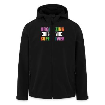 Organizing is my superpower Bunte - Men’s Recycled Softshell Jacket by Stanley/Stella - black - Front - AI Model Male 185 light (185cm)
