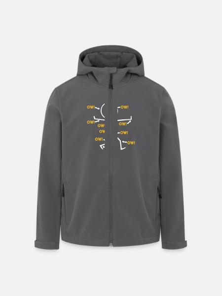 Roligt "Aj!" Streckgubbe illustration med - Softshelljacka herr i återvunnen polyester Stanley/Stella - svart