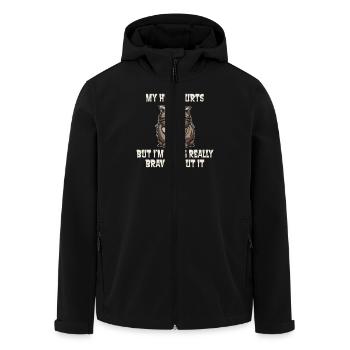 Lustige Katze Mit Spruch: Mein Kopf Tut Weh Aber - Recycelte Männer Softshell-Jacke von Stanley/Stella - Schwarz - Vorne - AI Model Male 185 light (185cm)