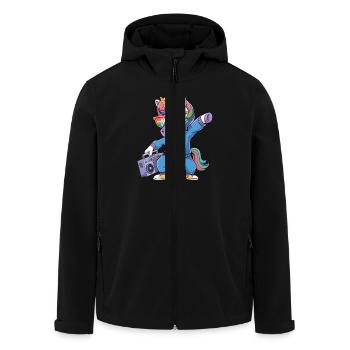 Einhorn in den 80er mit Kassettenrecorder - Recycelte Männer Softshell-Jacke von Stanley/Stella - Schwarz - Vorne - AI Model Male 185 light (185cm)