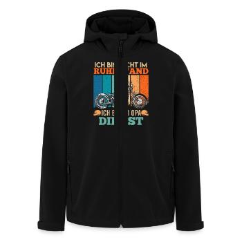 Opi BIN NICHT IM RUHESTAND BIN IM OPA DIENST - Recycelte Männer Softshell-Jacke von Stanley/Stella - Schwarz - Vorne - AI Model Male 185 light (185cm)