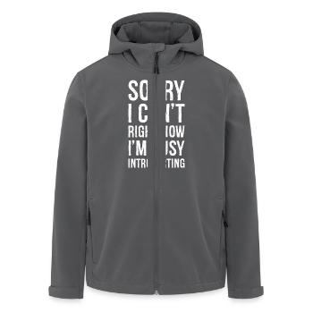 sorry I can't right now i'm busy funny shirt - Men’s Recycled Softshell Jacket by Stanley/Stella - anthracite - Front - AI Model Male 185 light (185cm)